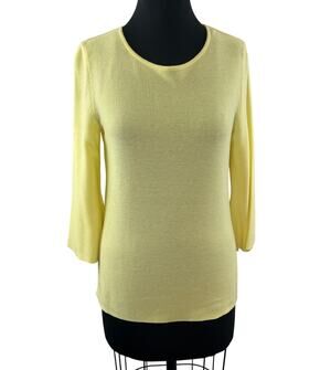 LeComte Yellow Cotton Blend Knit Crew Neck 3/4 Bell Sleeve Blouse Top Sweater 6